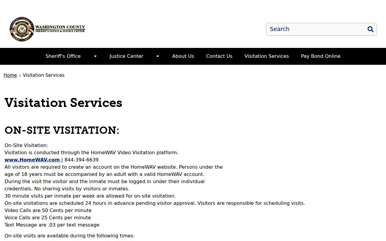 Washington County criminal records sheriff and jail information