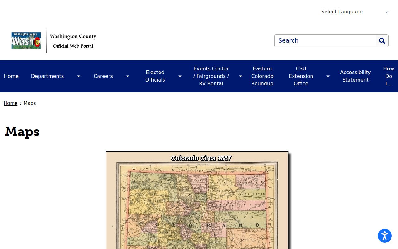 Official Washington County map identifying Otis and Akron records routes