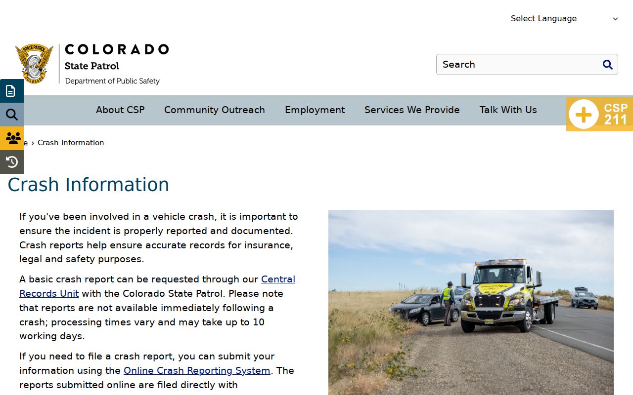 Colorado State Patrol crash records information
