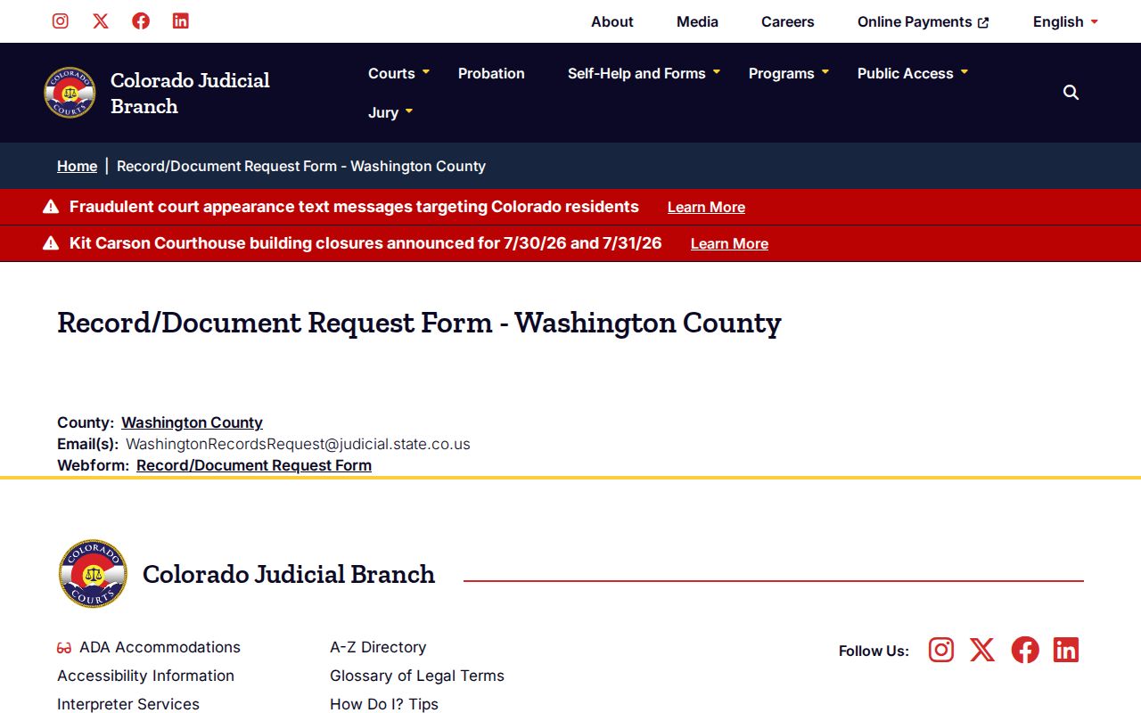 Washington County court record request information
