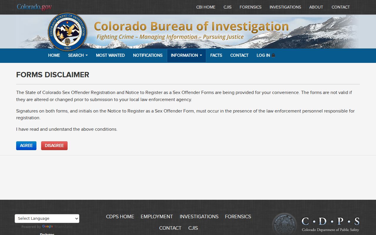 Colorado sex offender registry forms for adult and juvenile record requests